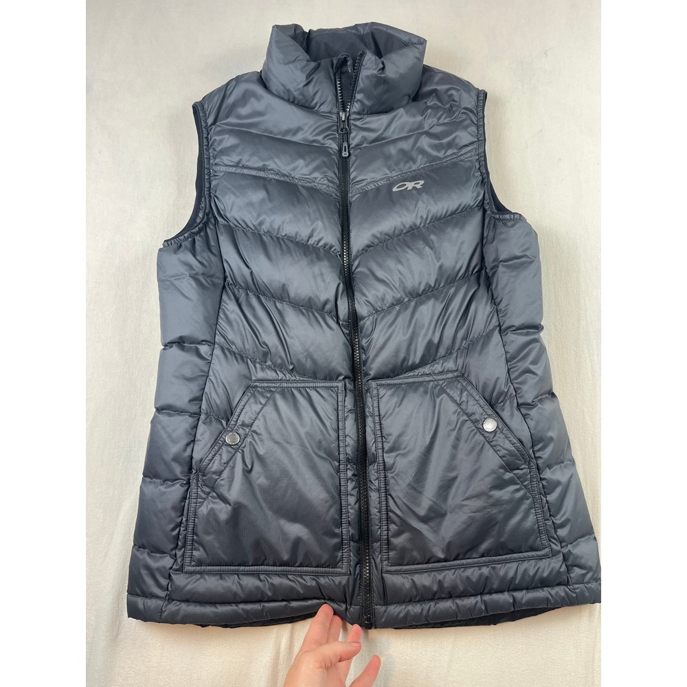 Outdoor Research Womens Down Vest Gray Puffer Quilted Full Zip Size Large 1493